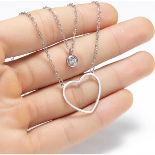 Exquisite Heart Necklace Diamond Jewelry Double Necklace Careful Necklace GoldenHeartNecklace Gift for Mothers Wife