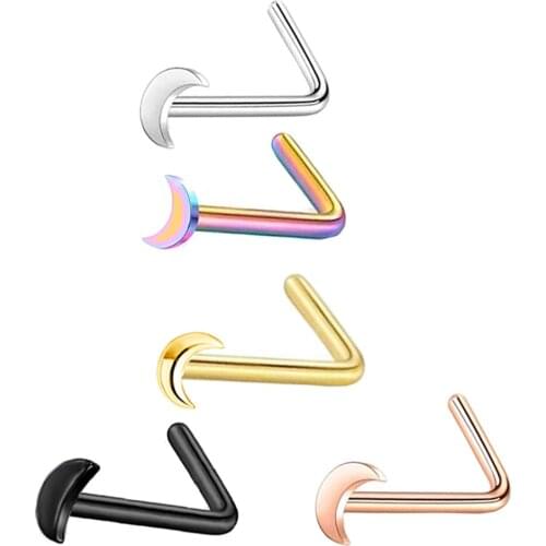 JUNLOWPY Moon Nose Ring Stainless Steel Nose Stud Rings Clip Body Piercing Jewelry Nostril Piercing Nose Studs