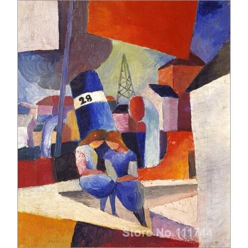 Copy paintings of famous artist Hafenbild mit Kindern auf der Mauer (Duisburg). August Macke artwork High Quality Handmade