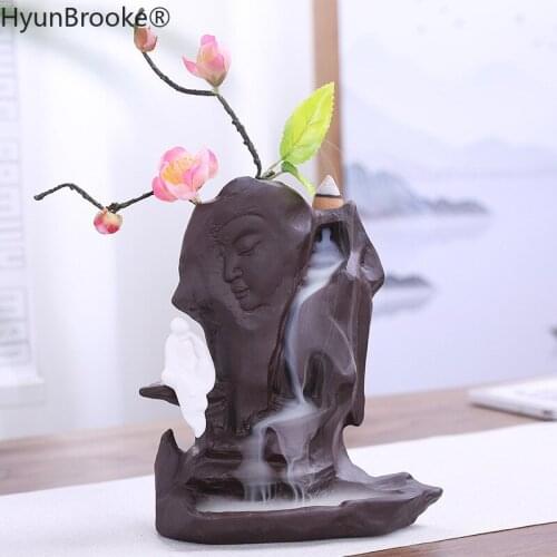 Backflow Incense Burner Ceramic Smoke Waterfall Incense Burner Cultivable Flowers and plants Buddha Censer Buddhist Decoration