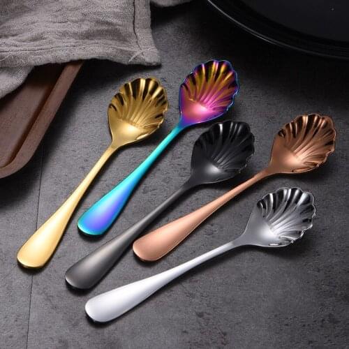 Stainless steel scoop gold plated ice cream shell Sugar coffee Spoon long tea spoons gift