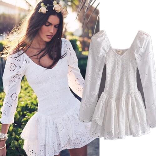 Jenny&Dave Mini Dress Autumn Dress Women Vestidos Indie Folk Vintage Elegant Cotton Embroidery Lace Sexy Holiday Party Dress