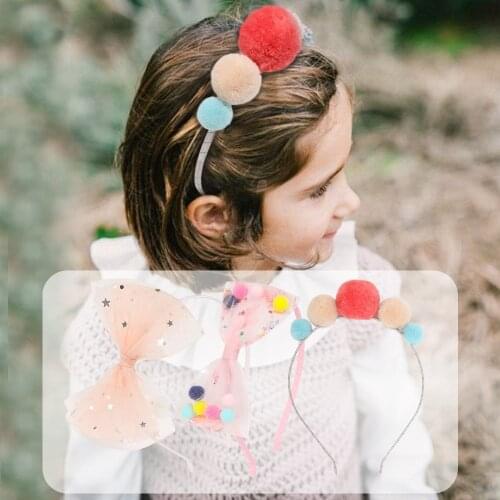 Simple Fashion Pompom Gauze Gold Silver Print Hard Headbands Handmade Bowknot Headdress Hair Accessory For Girls Daily Party