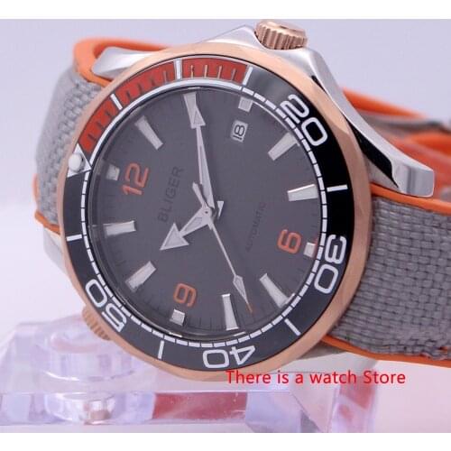 Bliger 40mm Automatic Mechanical Watch Men Luxury Brand Sapphire Luminous Waterproof Rubber Strap Calendar Wristwatch Men