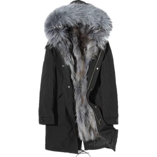 Real Fur Coat Real Raccoon Fur Parka Winter Jacket Long Coat Male Warm Parkas Plus Size Jacket Manteau Homme D-96-1701 MY1828