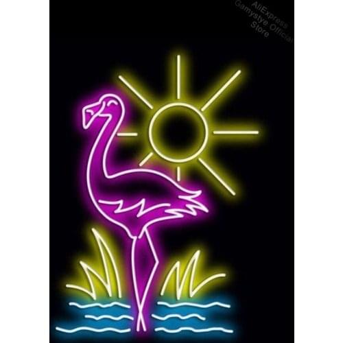 Neon Sign For Flamingo Bird Sun Water glass Tube Beer art club Lamps resterant light Outdoor Wall Light Guitar Store Display