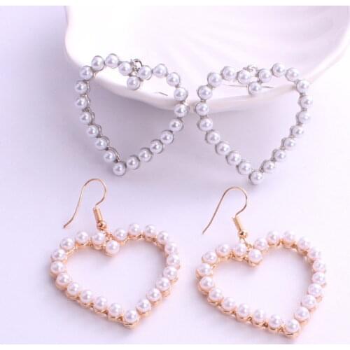 New Summer Lovely Colourful Bow Earrings For Women Geometry Circle Simulated Pearl Earrings Heart Dangle Earrings