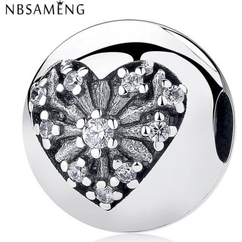 New 925 Sterling Silver Bead Charm Heart Of Snowflake Clip Charms Stopper Fits Original Bracelets DIY Authentic Jewelry