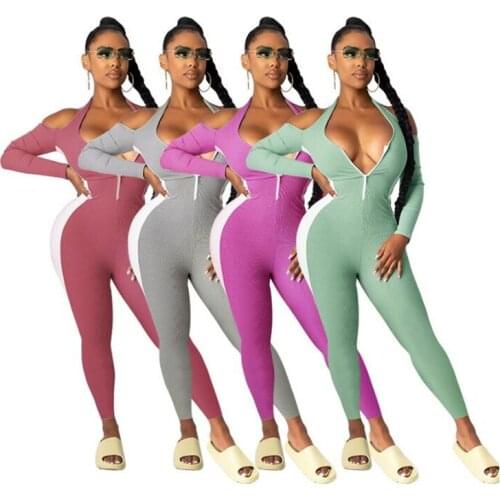Autumn Spring Backless Bodycon Jumpsuit For Women V Neck Long Sleeve Skinny High Waist Slim Fit Sexy Party Romper Slim Overalls
