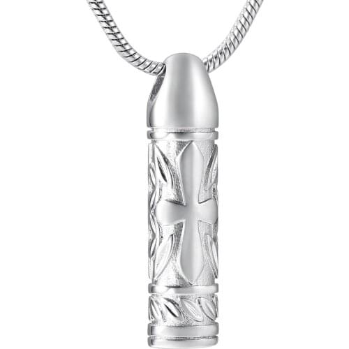 IJD9902 Cross Cylinder Urn Necklace Hold Human&Pet Funeral Ashes Stainless Steel Mini Casket Memorial Locket Pendant Jewelry
