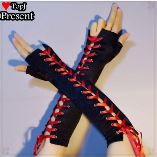 3 colours Harajuku Punk lace up Gloves Cosplay Women Half Finger Length Sleeve Gothic Fingerless thin Mittens Streetwear gloves