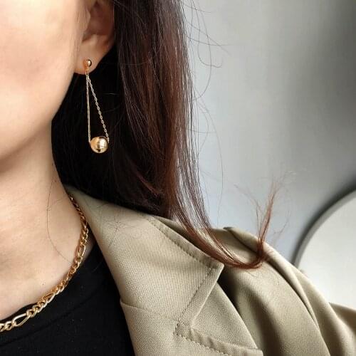 Authentic 925 Sterling silver Gold Open Polished Round Ball Lucky dangle Tassel Earrings Geometric FINE jEWELRY E484