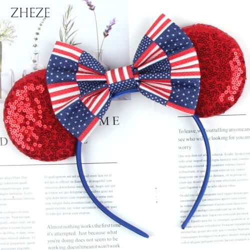 July 4th Independence Day Sequins Ears Children Hairband Headband Sequin Bows For Girls Party Hair Accessories Gift Femme