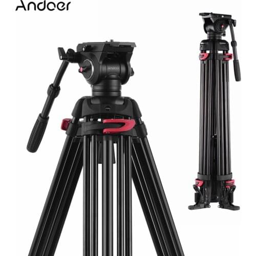 Andoer Professional Photography Tripod Stand Aluminium Fluid Hydraulic Bowl Head for Canon Nikon Sony DSLR Cameras