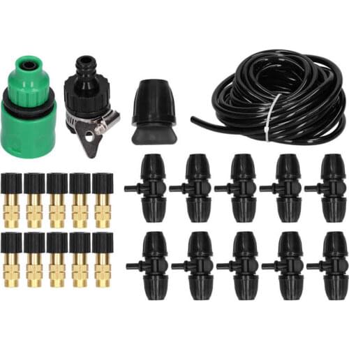 Atomizing Nozzle 10m Irrigation Atomizing Kit Adjustable Copper Nozzle 8/11 Hose Set for Garden Greenhouse Irrigation System