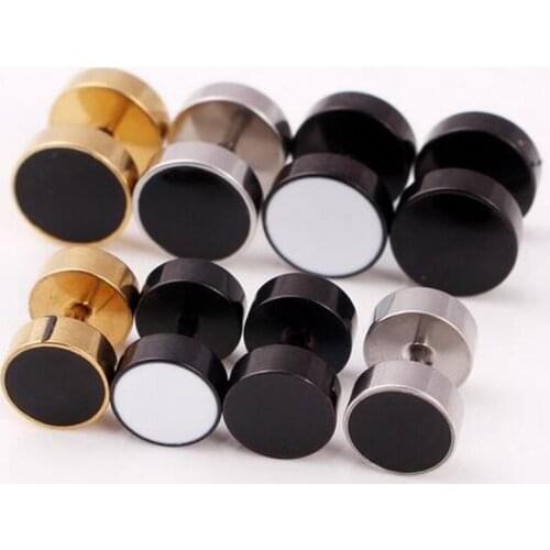 2 Pieces Stainless Steel Ball Earring Barbell Tragus Earring Drip Oil Round Barbell Earrings Fake Ear Plug Body Piercing Jewelry