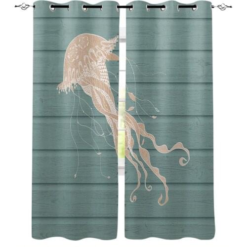 Jellyfish Cyan Wooden Texture Window Curtains for Living Room Bedroom Kitchen Modern Curtains Home Decoration Drapes Blinds