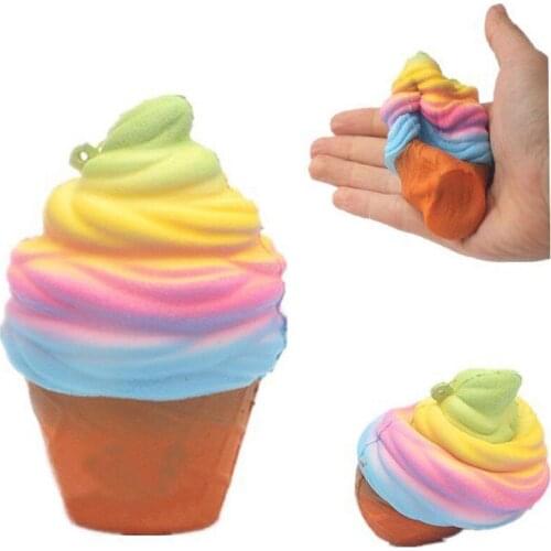 Anti-stress Jumbo Rainbow Color Ice Cream Squishy Slow Rising Phone Straps Sweet Scented Bread Cake Toy For Kid Gift