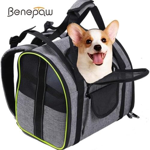 Benepaw Breathable Dog Carrier Sturdy Reflective Foldable Pet Backpack Lightweight Travel Puppy Carrying Bag Security Clip