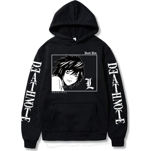 Janpanese Death Note Printed Hoodies Harajuku Hip Hop Streetwear Men Women Anime Lawliet L Hooded Sweatshirt Pullover Hoodie Top