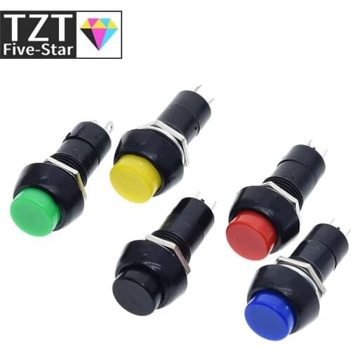TZT 1Pack=5pcs PBS-11B 2PIN 12mm No Lock Self-Lock ON OFF Push Button Momentary Switch 3A 150V Black Blue Red Green Yellow