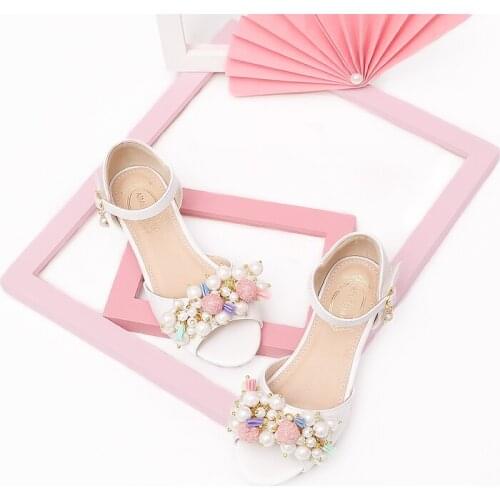 Pearl Korean Style Cute Princess Straight Line Children Host Dance Performance Girls Sandals Wedding Sweet Flower Girls