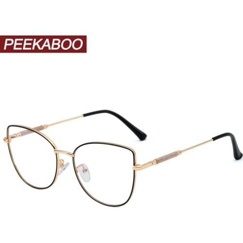 Peekaboo fashion spectacle frames women clear lens metal frame gold optical cat eye glasses anti blue light gift items female