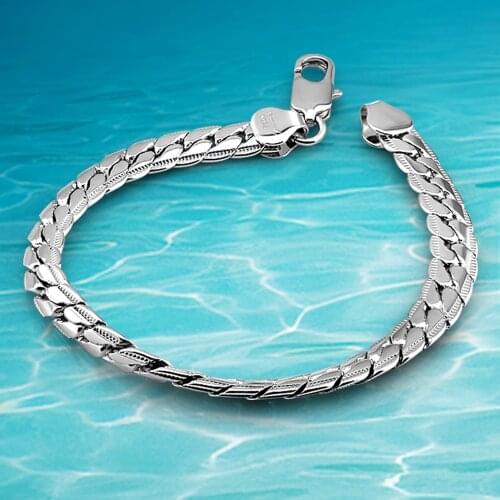 Genuine 100%925 Sterling silver Mens bracelet Singapore twisted Chain 8 inches Silver Wholesale bracelet for Men Fine Jewelry Gi