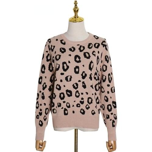 Casual Leopard Long Sleeve Sweater for Women O Neck Printed Chic Knitted Tops Female Fashion New Clothing 2021Spring Winter Fall