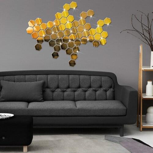 10pcs Removable Acrylic Mirror Setting Wall Sticker Decal Self-adhesive Tiles 3D Hexagon Acrylic Mirror for Bathroom Home Decor