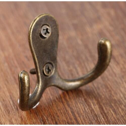 2pcs Wall Door Bath Double Prong Coat Hook Hanger 2 Holes Antique Hardware with Screw 55*41mm
