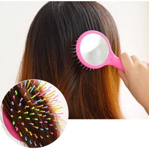 2 in 1 Girl Rainbow S-Curl Wave Brush Mirror Comb Hair Massage Brush Anti-static Massage Hairbrush Styling Tool Head Massager