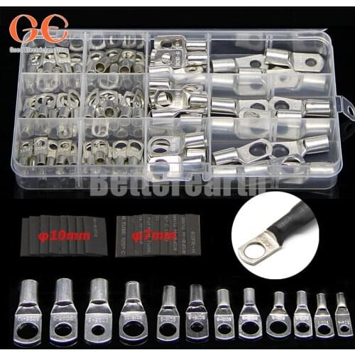 220/140/65PCS 4-25mm Assortment Tinned Copper Lugs Ring Crimp Terminals Battery Wire Welding Cable Connectors Kit