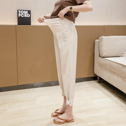 80927# Maternity Pants Summer Casual Pants Loose Comfy Belly Support Ninth Pants Elastic Waist Maternity Trousers