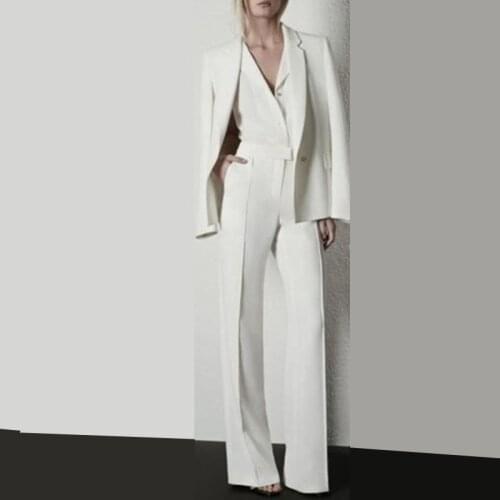 White jumpsuit Wedding pants Fashionable women suits Women work clothes Hand Tailored Women Ladies Custom Made