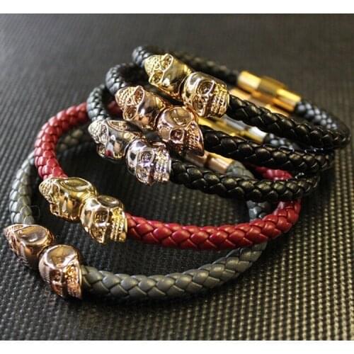DHL Free Stainless steel for double northskull bracelet and genuine leather north skull bracelet BC-0022