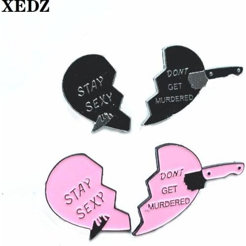 XEDZ 2 pieces / set love enamel pin letter pair half love dagger couple good friend personality backpack jewelry brooch gift