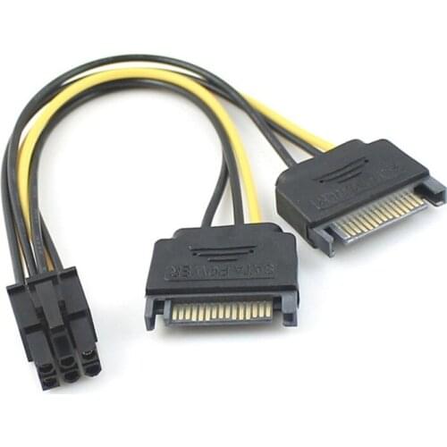 Dual two SATA 15 Pin Male M to pcie pci express pci-express PCI-e Express Card 6 Pin Female Graphics Video Card Power Cable 15cm