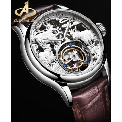 AESOP Top Real Tourbillon Mens Mechanical Watches Luxury Skeleton Watch Sapphire Glass Men Watches