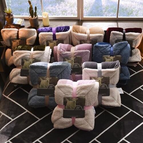 Flannel Lamb Coral Blanket Quilt Thick Soogan Single Double Air Conditioning Blankets AB Double Side Rugs Solid Color Colorfast