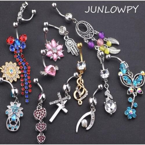 JUNLOWPY Mix 20 Style Crystal Body Jewelry Piercings Navel Belly Button Rings Bikini Women Girls Beach Accessories