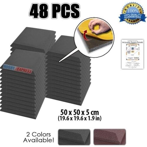 Arrowzoom 50*50*5 cm (19.6*19.6*1.9 in) Flat Bevel Tile Adhesive Acoustic Foam Studio Sound-Absorbing Panel 48 pcs Pack KK1055