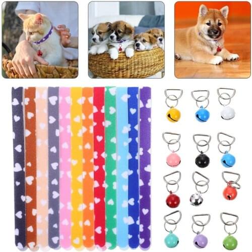 12Pcs Adhesive Pet Whelping ID Collars With 12 Bells For Newborn Puppy Kitten Pet Bell Collar Identification Cat Traction Rope