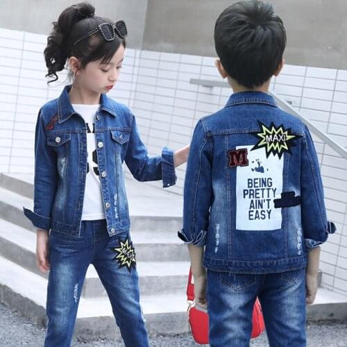 Autumn Childrens jean wear 2019 new fashion unisex denim suits casual boys and girls two pieces body suit kids clothing set