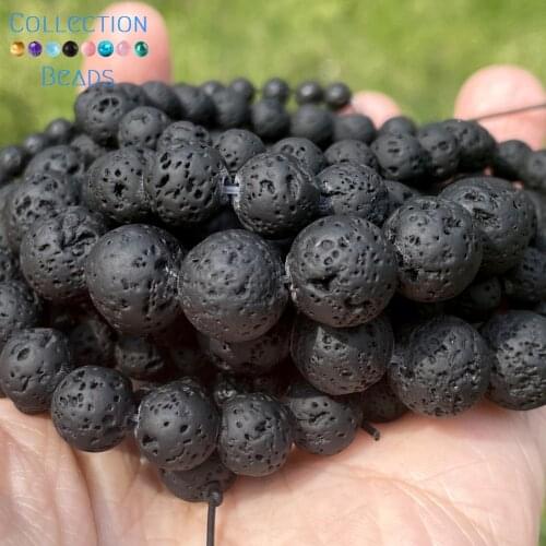 Natural Stone Black Volcanic Rock Lava Round Spacer Loose Beads For DIY Jewelry Making Necklace Bracelet Accessories 4-10mm 15