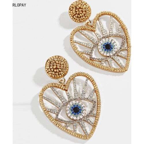 Exaggerated Heart Shape Dangling Earrings Gold Turkish Devils Eye Women Earrings Luxury Pearl Earrings