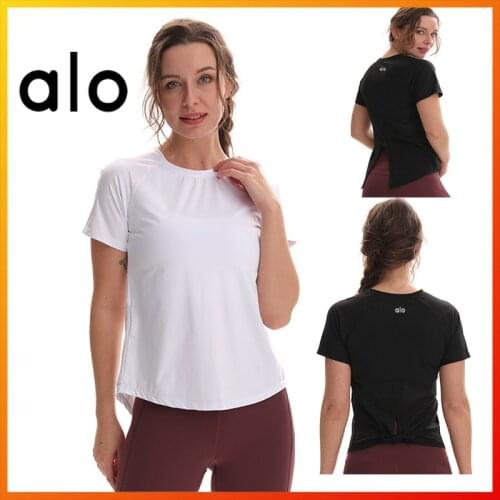 Alo Yoga Summer Womens Sexy Back Split Short Sleeve Four-color Breathable Quick-drying Sports Top Fitness Cycling T-shirt 2912