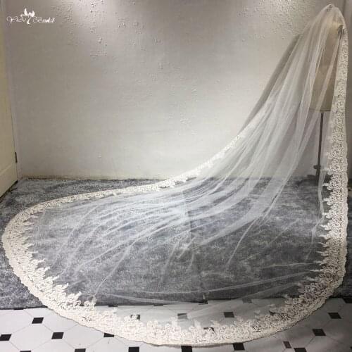 LZP412 Real Pictures Veil Light Champagne Applique Edge With Pearls Bridal Veil Two Layer Cathedral Wedding Veil