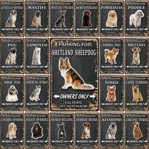 [ Mike86 ] Dogs Poodle Pomeranian Husky Pug Mastiff Metal Sign Tin Poster Home Decor Bar Wall Art Painting 20*30 CM Size DD-26