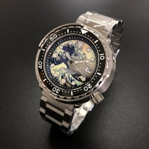 STEELDIVE Tuna Mens Diving Watch Kanagawa Ocean Wave Dial Sapphire 200M Water Resistance NH35 Automatic Wristwatch